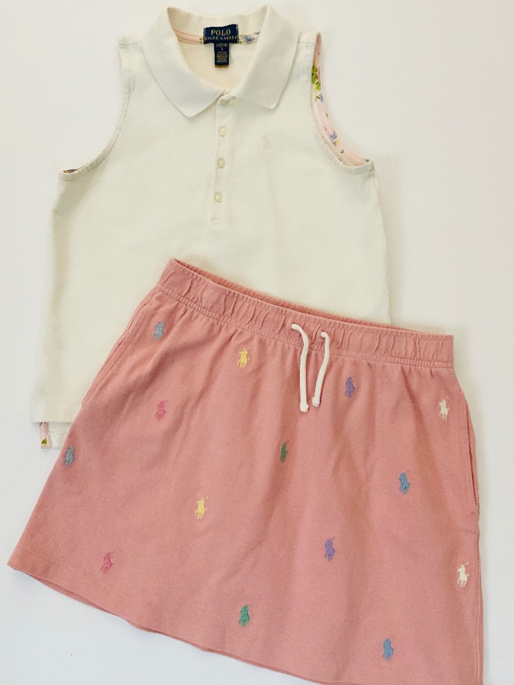 Polo Ralph Lauren Girls Set Sleeveless Polo Pony Skirt L 12-14
